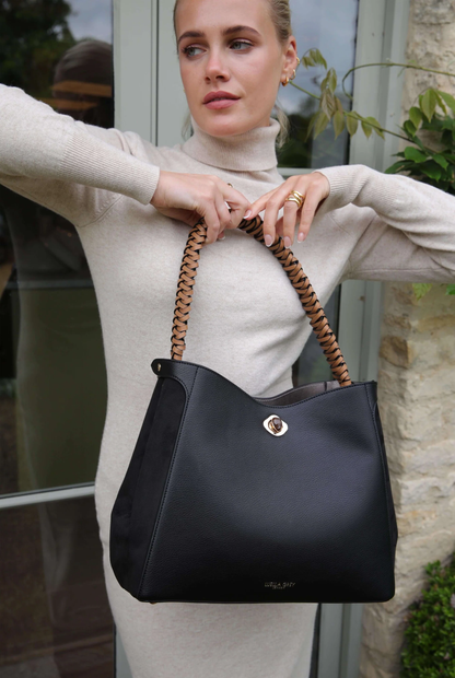 Adriana Black Woven Handle Hobo