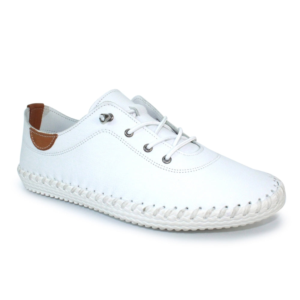 St Ives White Leather Plimsoll