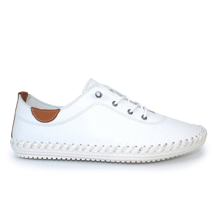 St Ives White Leather Plimsoll