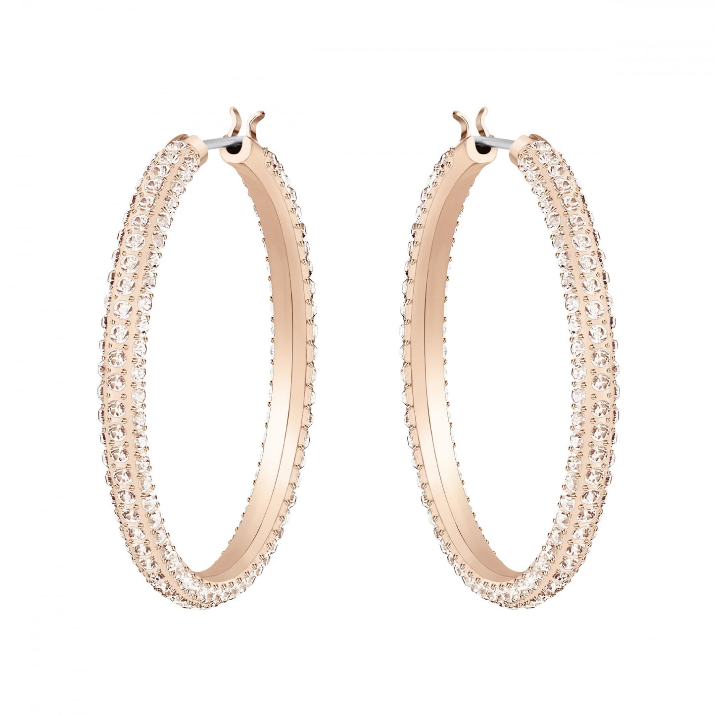 Stone Pierced Hooped Earrings in Silk Crystal and Rose Gold Plate