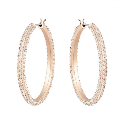 Stone Pierced Hooped Earrings in Silk Crystal and Rose Gold Plate