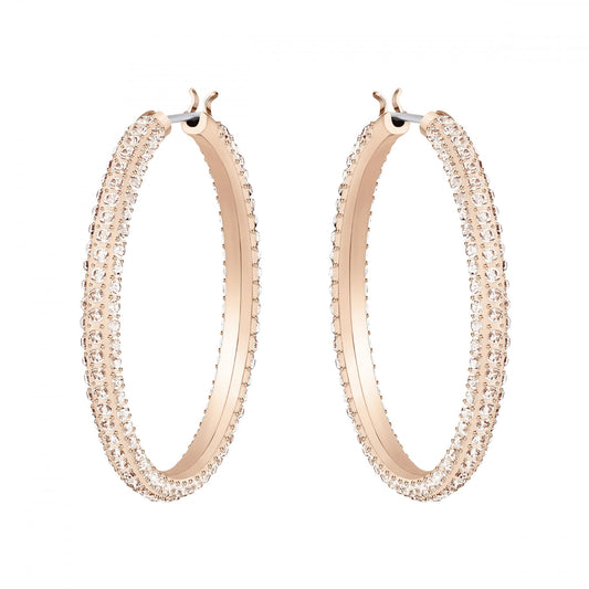 Stone Pierced Hooped Earrings in Silk Crystal and Rose Gold Plate