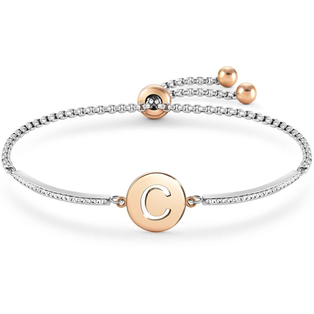 Milleluci Two-Tone Initial C Half Bangle Toggle Bracelet