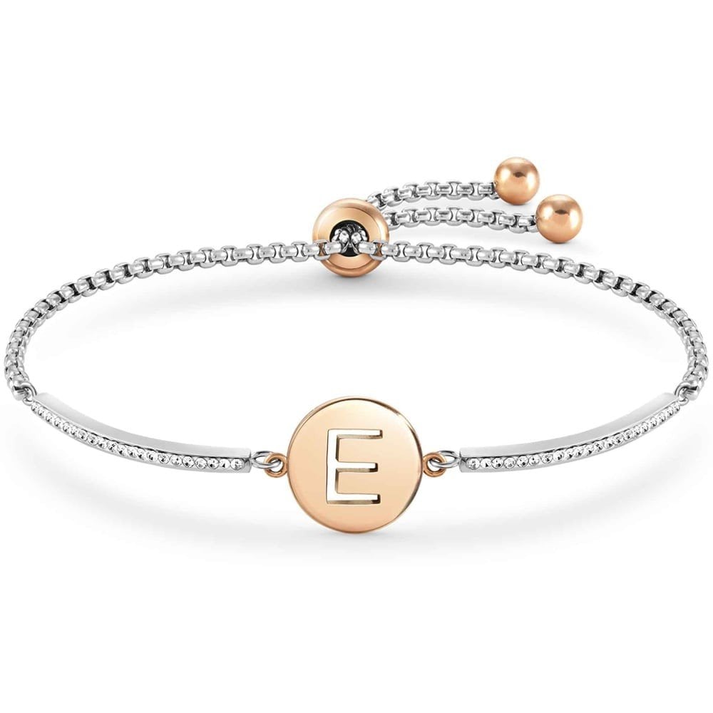 Milleluci Two-Tone Initial E Half Bangle Toggle Bracelet