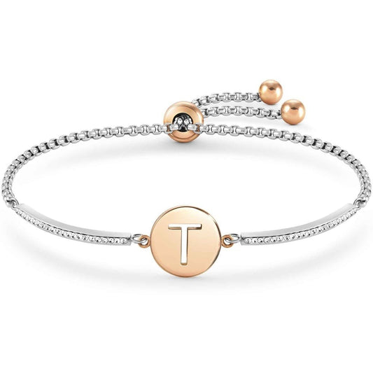 Milleluci Two-Tone Initial T Half Bangle Toggle Bracelet