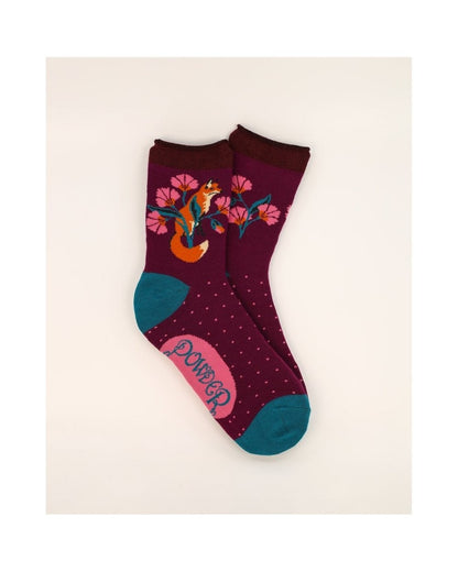 Fox in a Meadow Ankle Socks - Grape