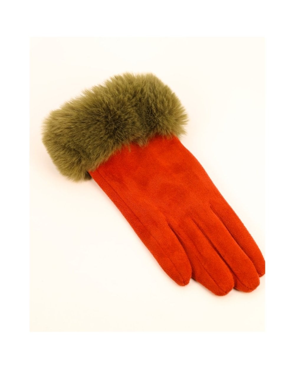 Bettina Rust/Olive Faux Suede Gloves