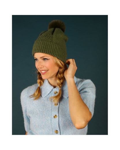 Ingrid Pompom Hat in Olive