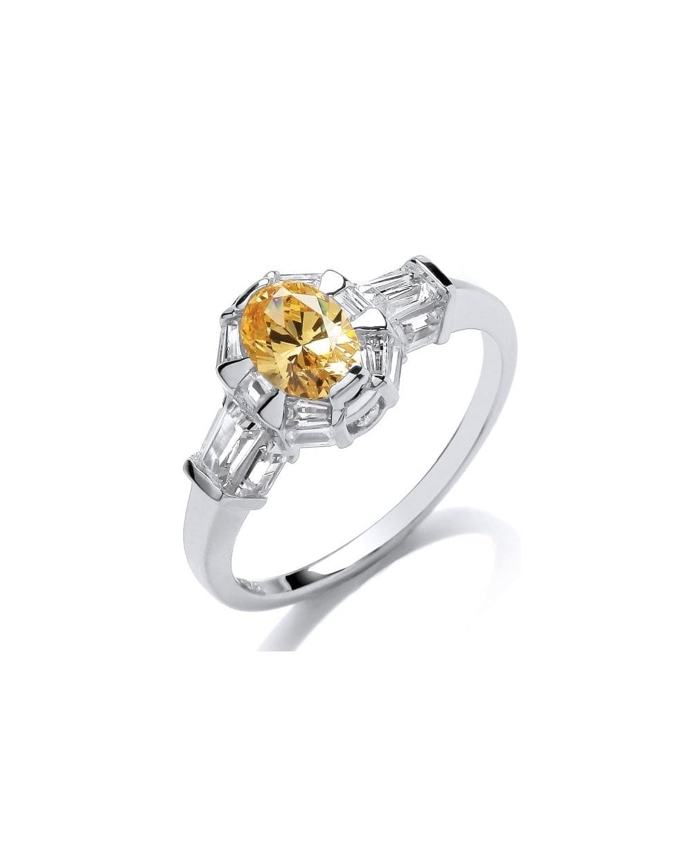 Silver & Citrine Cubic Zirconia Regal Ring