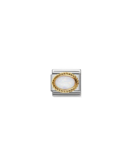 Composable Classic Hard Stones In Stainless Steel With 18K Gold Setting And Detail (07_White Opal)