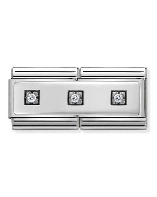 Classic Silvershine Double Link Three CZ Stones Charm