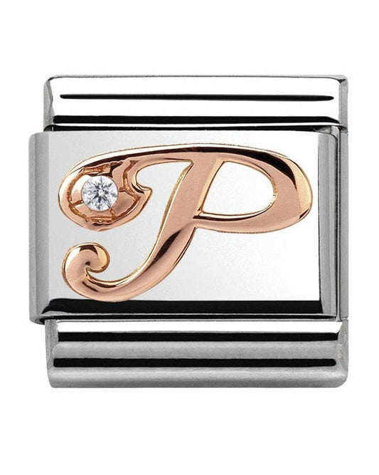 Classic Rose Gold CZ Letters P Charm