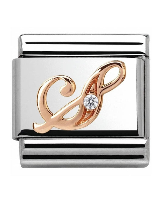 Classic Rose Gold CZ Letters S Charm