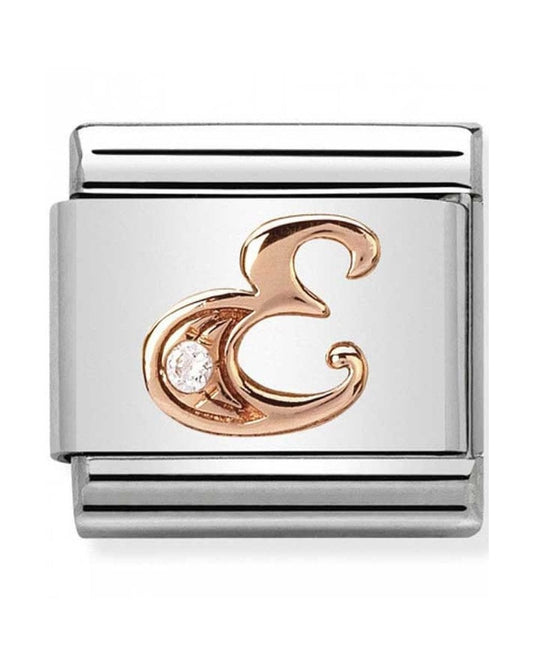 Classic Rose Gold CZ Letters E Charm