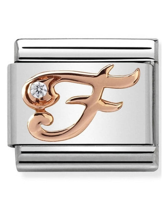 Classic Rose Gold CZ Letters F Charm