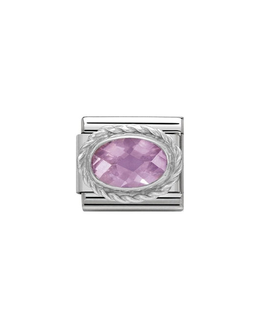 Classic Silvershine Ornate Settings Oval Pink CZ Charm