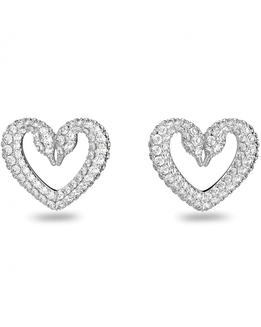 Una Heart Stud Earrings - Rhodium Plated