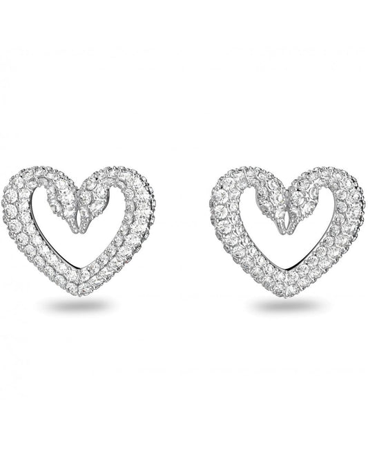 Una Heart Stud Earrings - Rhodium Plated