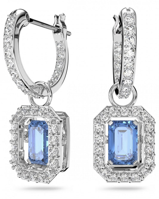 Millenia Octagon Cut Blue Stud Earrings - Rhodium Plated