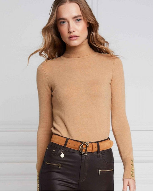 Buttoned Knit Roll Neck