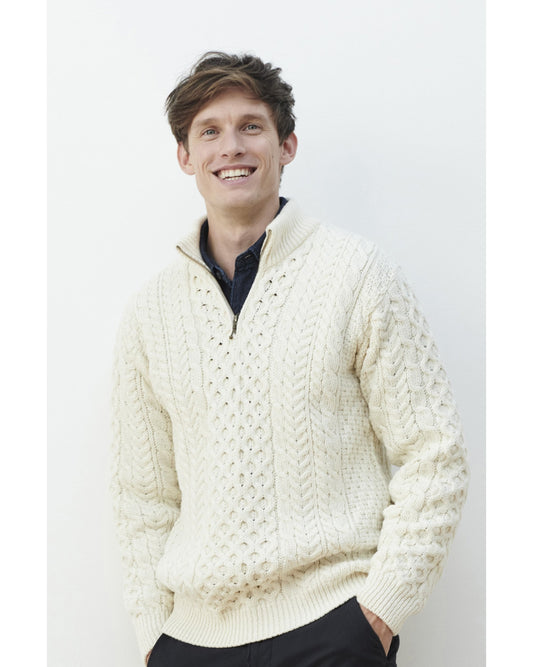 Ballycroy Mens Aran Half Zip Sweater