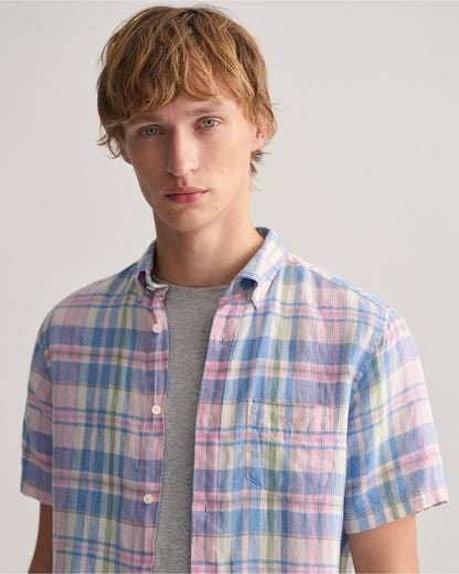 Regular Fit Linen Madras Short Sleeve Shirt