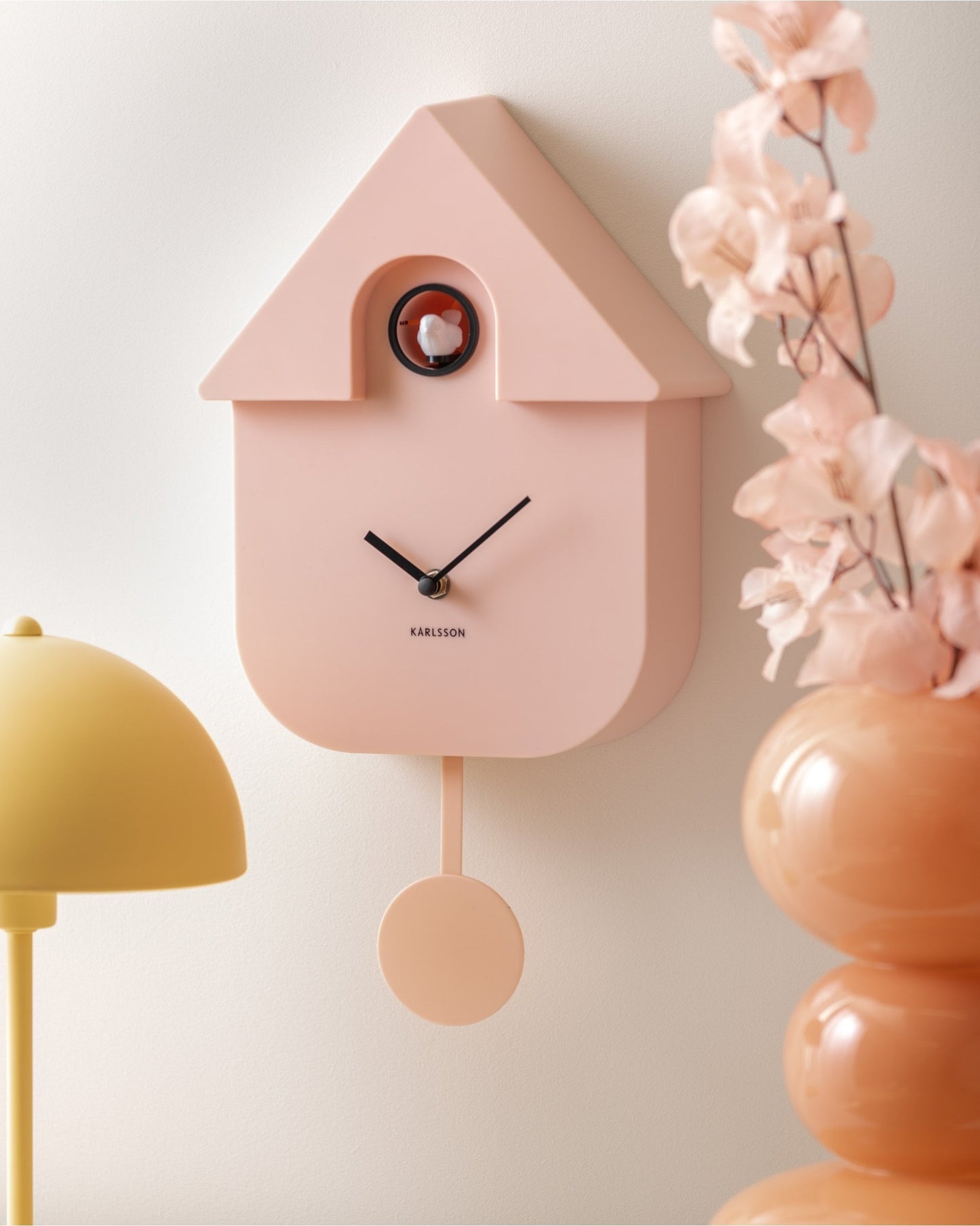 Wall Clock Modern Cuckoo Soft Pink