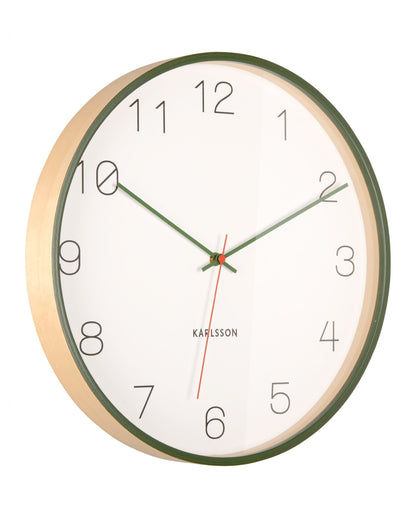 Wall Clock Joy Wood With Dark Green Accents