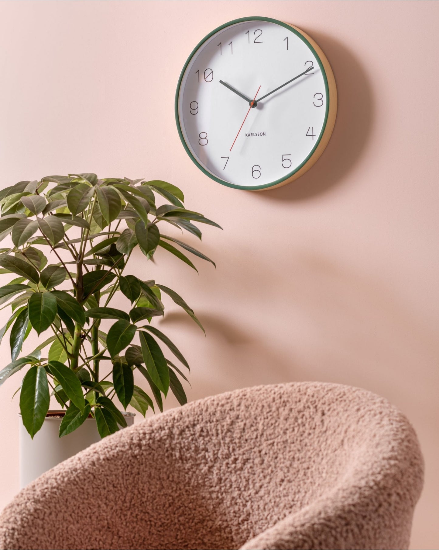 Wall Clock Joy Wood With Dark Green Accents