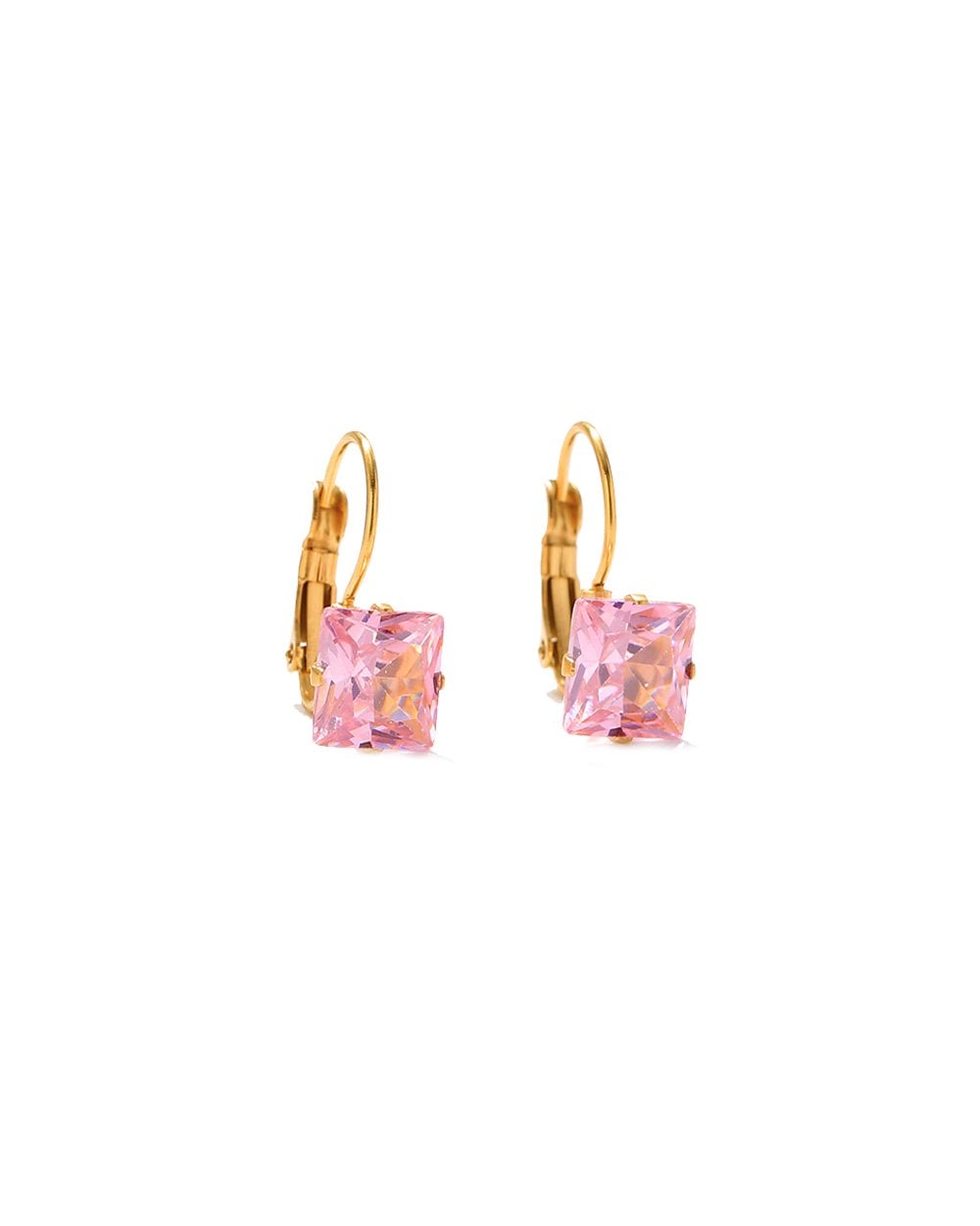 4 Claw Princess Cut Earring Pink