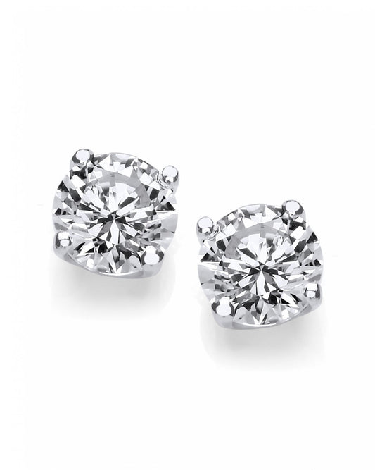 Sterling Silver Simple Cubic Zirconia Solitaire Stud Earrings(8Mm) 1 1/2Ct