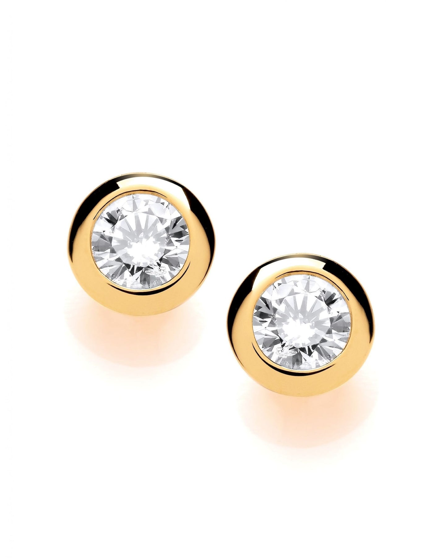 Gold Plated Cubic Zirconia Solitaire Earrings (7mm) 1Ct