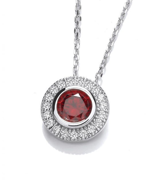 Silver & Ruby Cubic Zirconia Surround Necklace